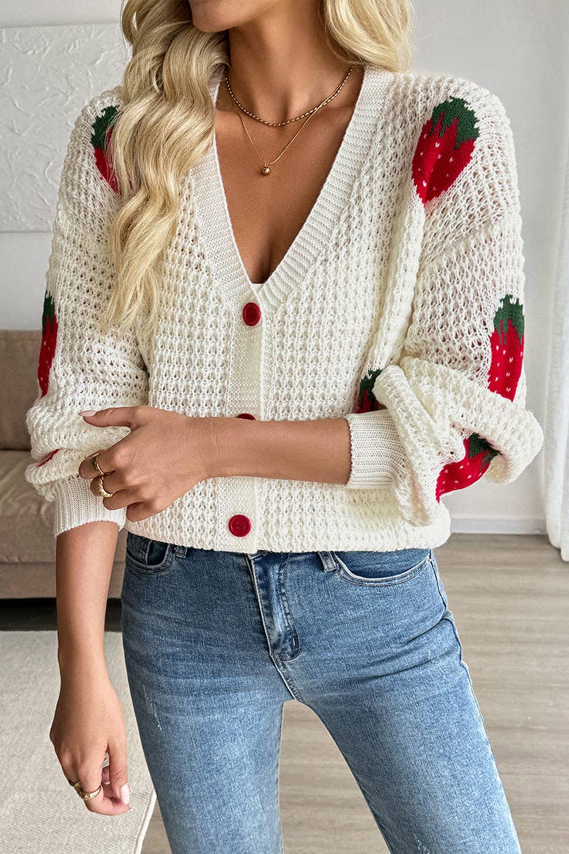 Strawberry Pattern Loose Knit Cardigan