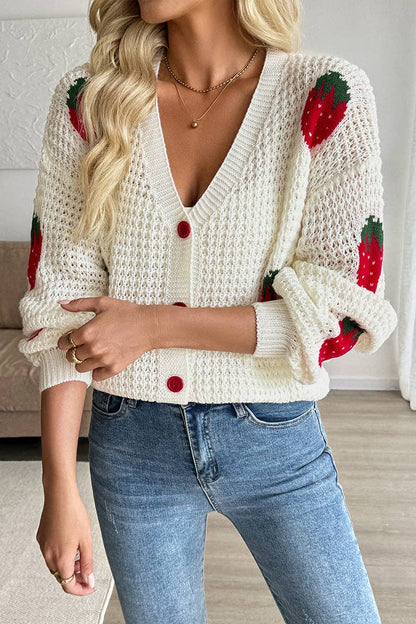 Strawberry Pattern Loose Knit Cardigan