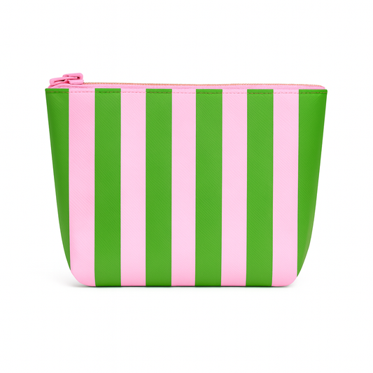 Preppy Pink & Green Stripe Cosmetic Bag