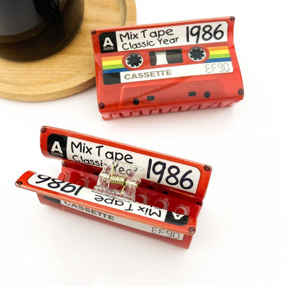 Red Cassette Tape Hair Claw Clip