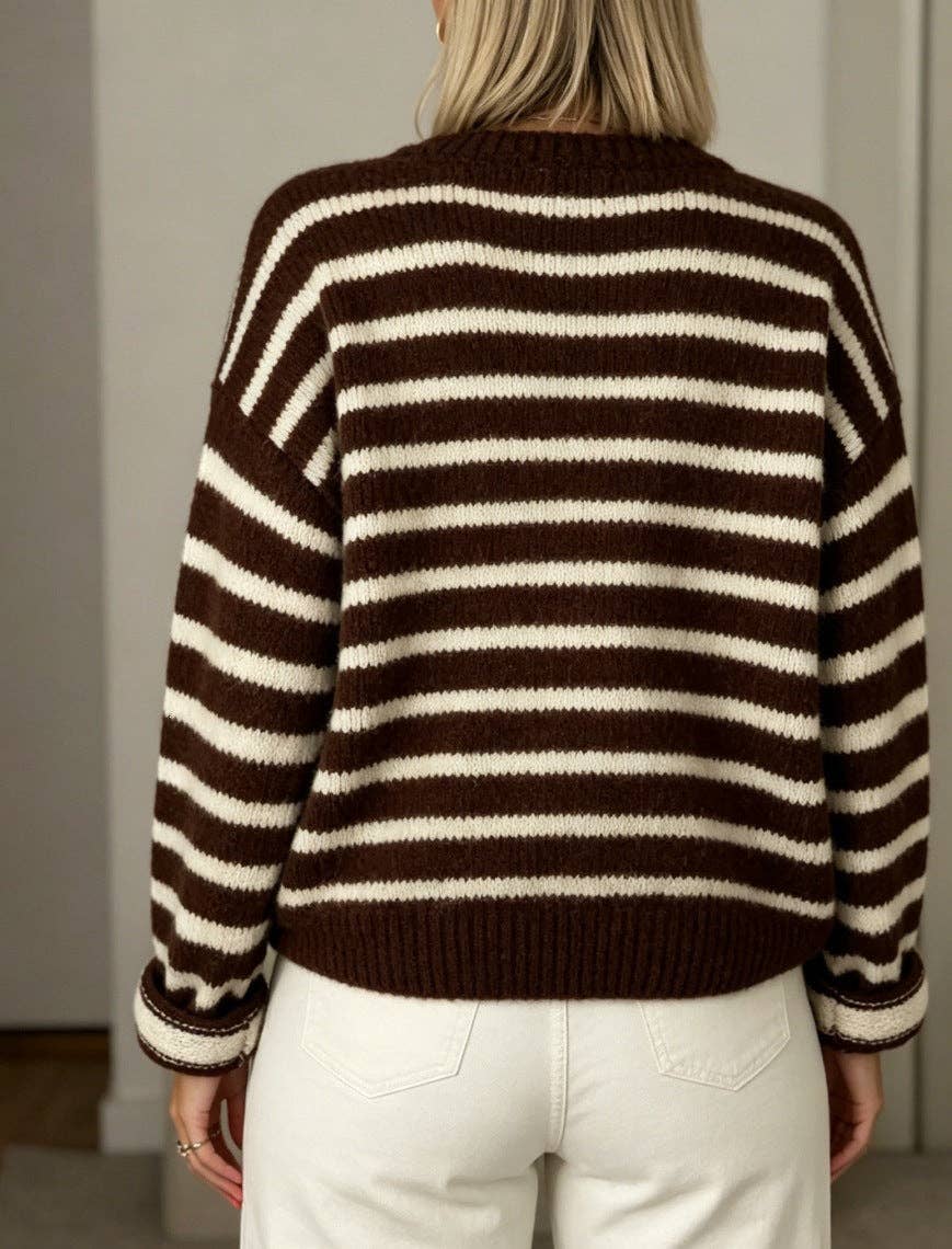Striped Button Front Oversized Knit Cardigan