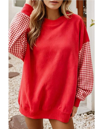 Plaid Color Block Oversized Sweatshirt