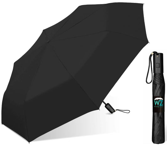 37" Automatic Folding Compact Umbrella in Solid Black