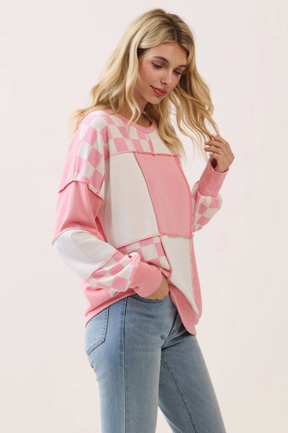 Pink & White Checkered Pullover