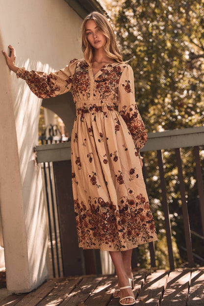 Floral Border Printed Midi Dress
