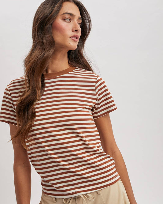 Rusty Mocha Contrast Striped Tee
