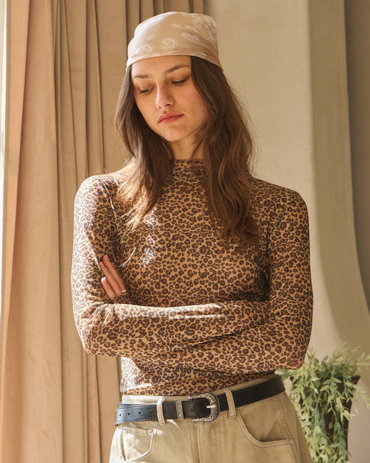 Leopard Printed Mesh Long Sleeve Top