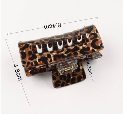 Retro Coffee-Brown Leopard Print Rectangular Hair Clip