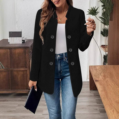 Textured Double Breasted Blazer Stand Collar