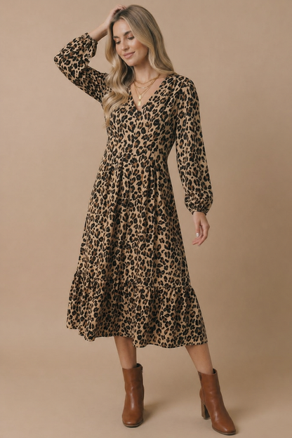 Animal Print Empire Silhouette Midi Dress
