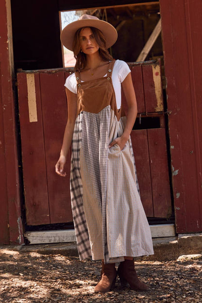 Patchwork Plaid Overall Dress