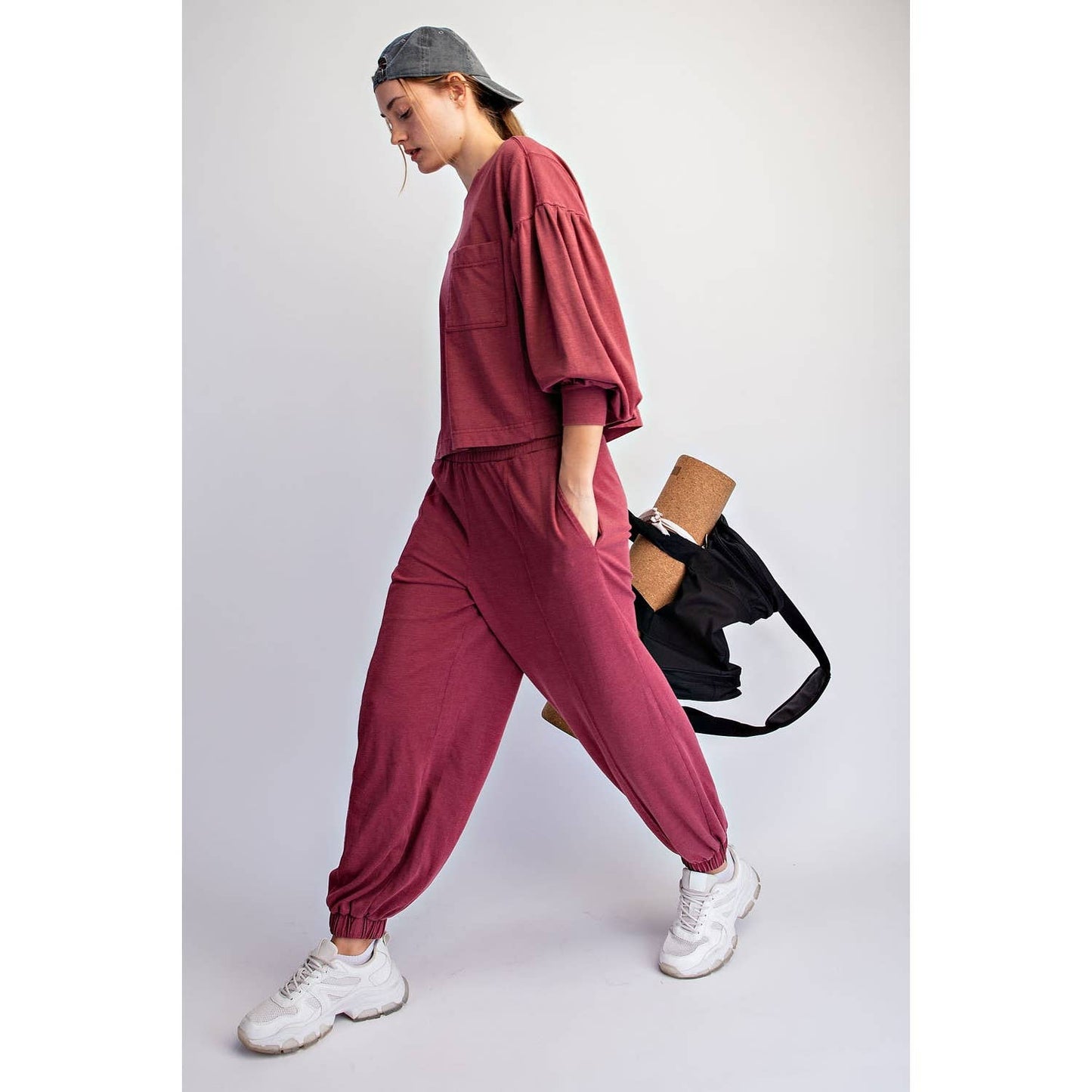 Mineral Washed Balloon Jogger Top