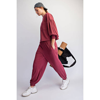 Mineral Washed Balloon Jogger Top