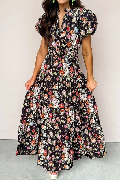 Black Floral Print Maxi Dress