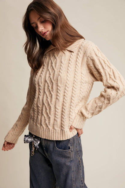 Funfetti Collared Cable Knit Sweater