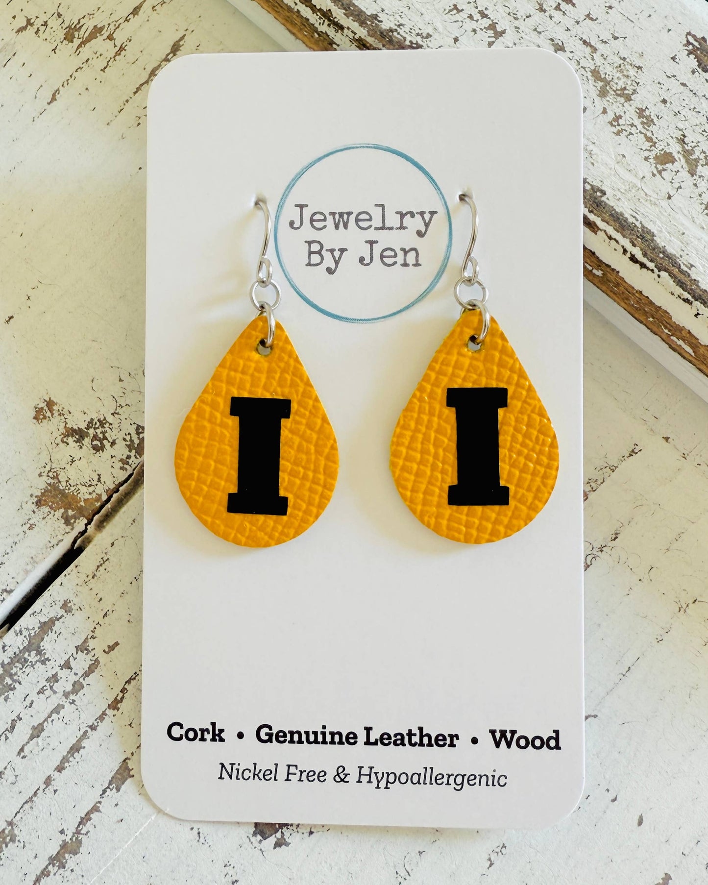 Iowa Hawkeyes "I" Yellow Teardrop (Small) Earrings