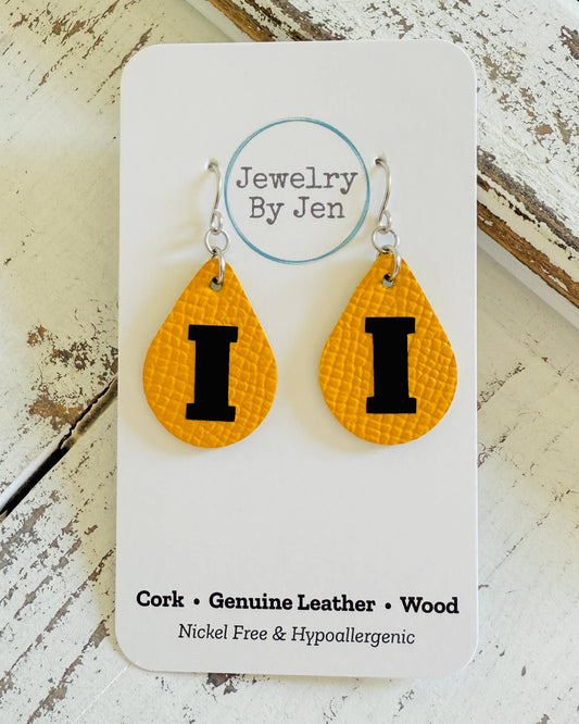 Iowa Hawkeyes "I" Yellow Teardrop (Small) Earrings