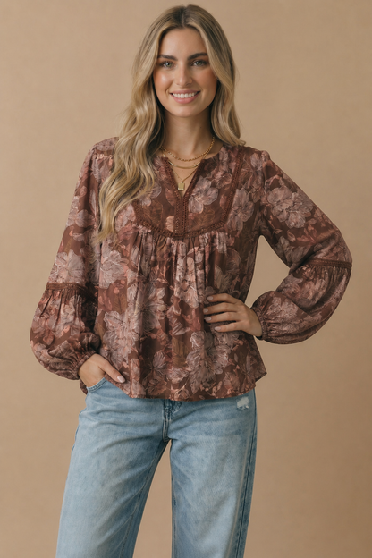 Floral Crochet Trim Babydoll Blouse