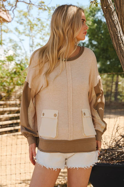 Tan Color Block w/ lace Sweatshirt