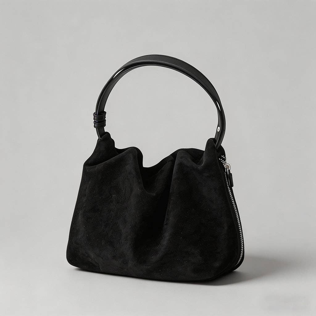 Faux Suede Ruched Shoulder Bag