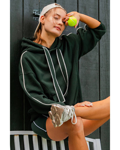 FLEECED TERRY OVERSIZED PIPING HOODIE