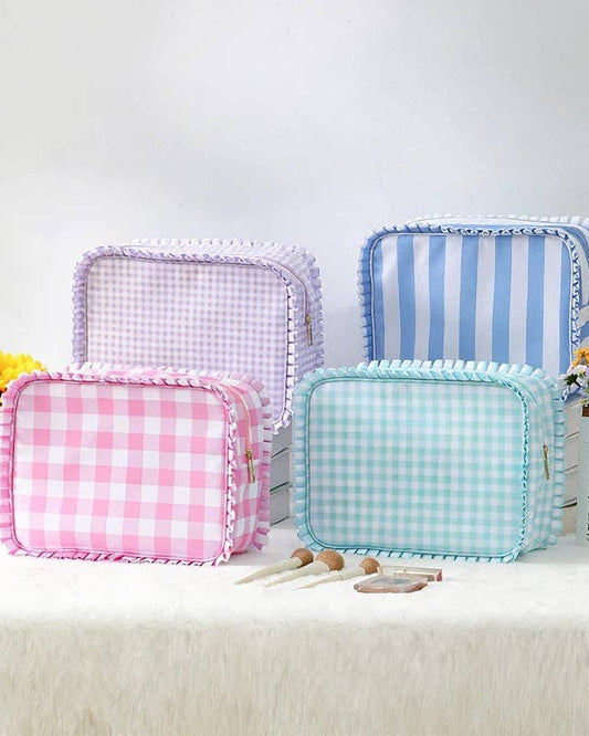 Striped & Plaid Ruffles Cosmetic Bag