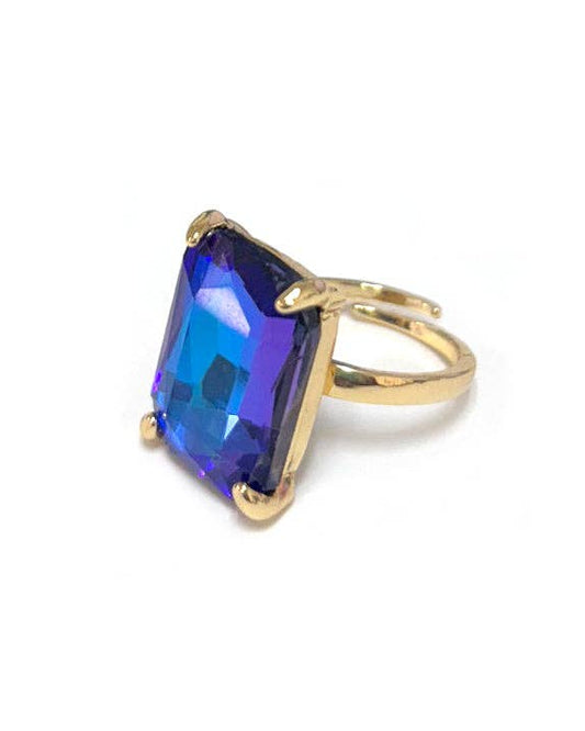 Blue Rectangle Stone Adjustable Ring