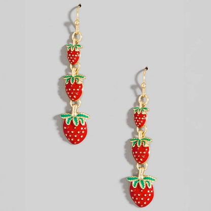 Multi Strawberry Fruit Link Dangle Earrings