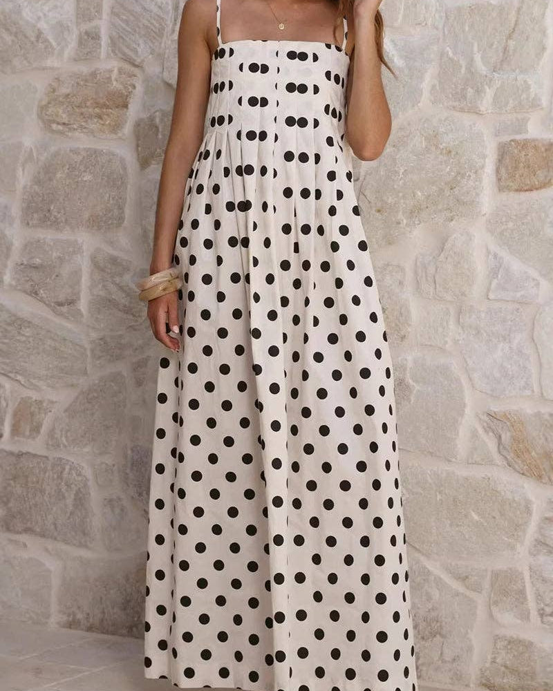 White & Black Polka Dot Maxi Sun Dress