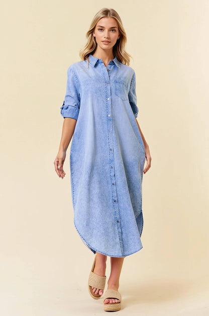 Tencel Denim Shirt Midi Dress