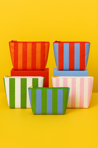 Preppy Green & White Stripe Cosmetic Bag