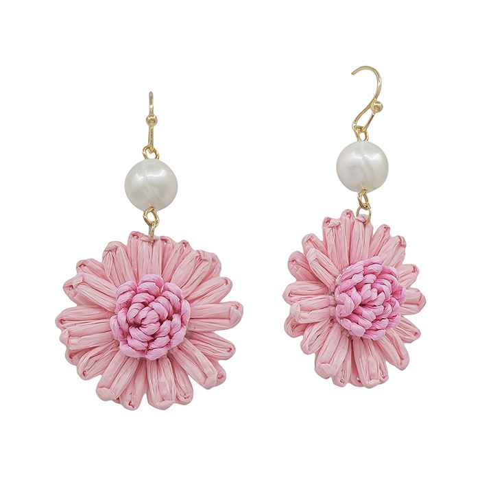 Pink Paper Flower Pearl Earrings