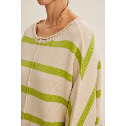 Apple Green Striped Dolman Sleeve Sweater