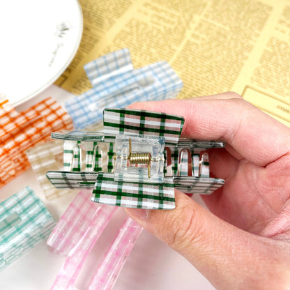 Spring Plaid Sparkly Hair Clip Rectangular Claw Clips