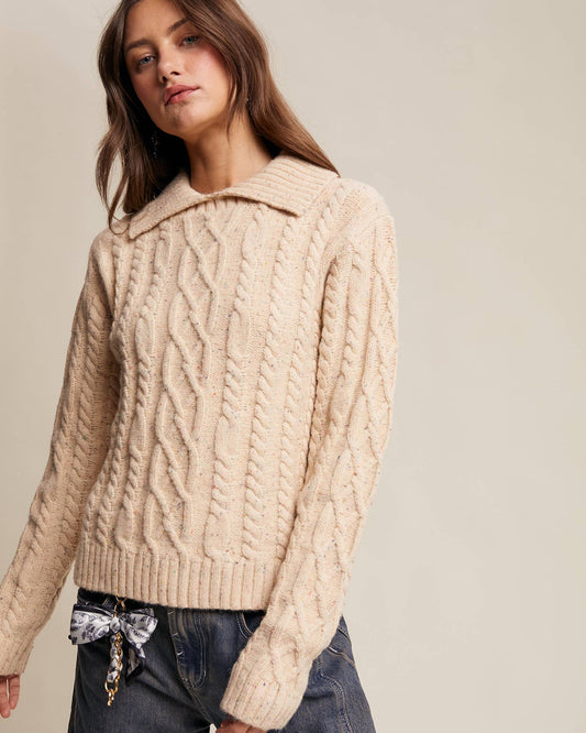 Funfetti Collared Cable Knit Sweater