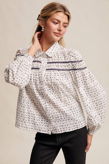 Lavender Grey Pintuck Puff Sleeve Blouse