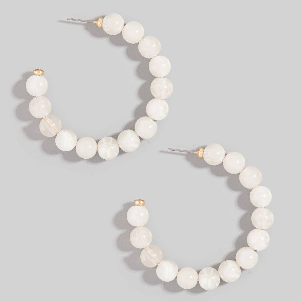 Marble Resin Ball Beaded Hoop Earrings
