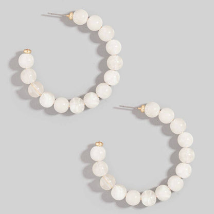Marble Resin Ball Beaded Hoop Earrings