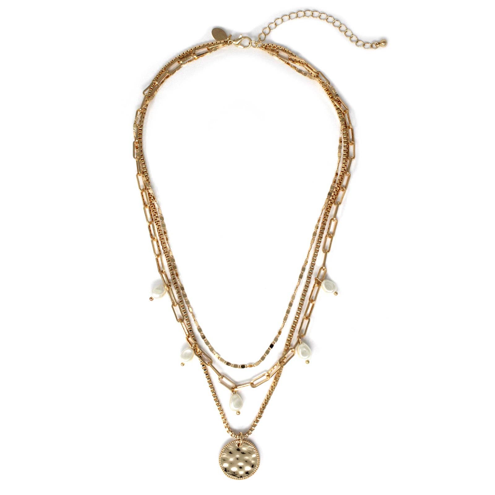 Triple Layered Hammered Disc Pendant Necklace