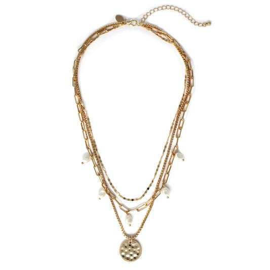Triple Layered Hammered Disc Pendant Necklace