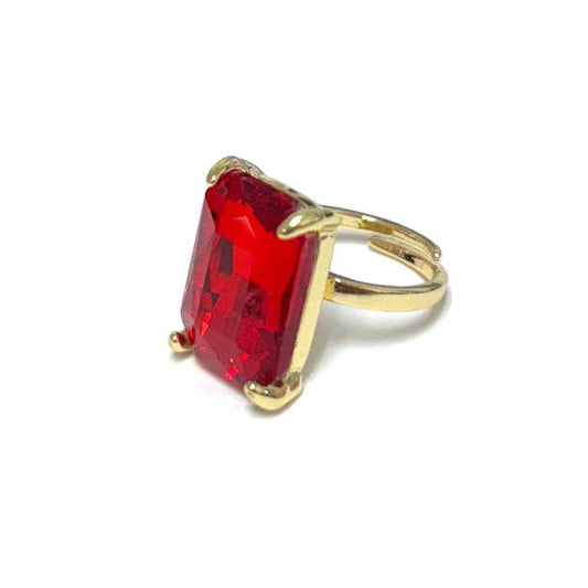 Red Rectangle Stone Adjustable Ring