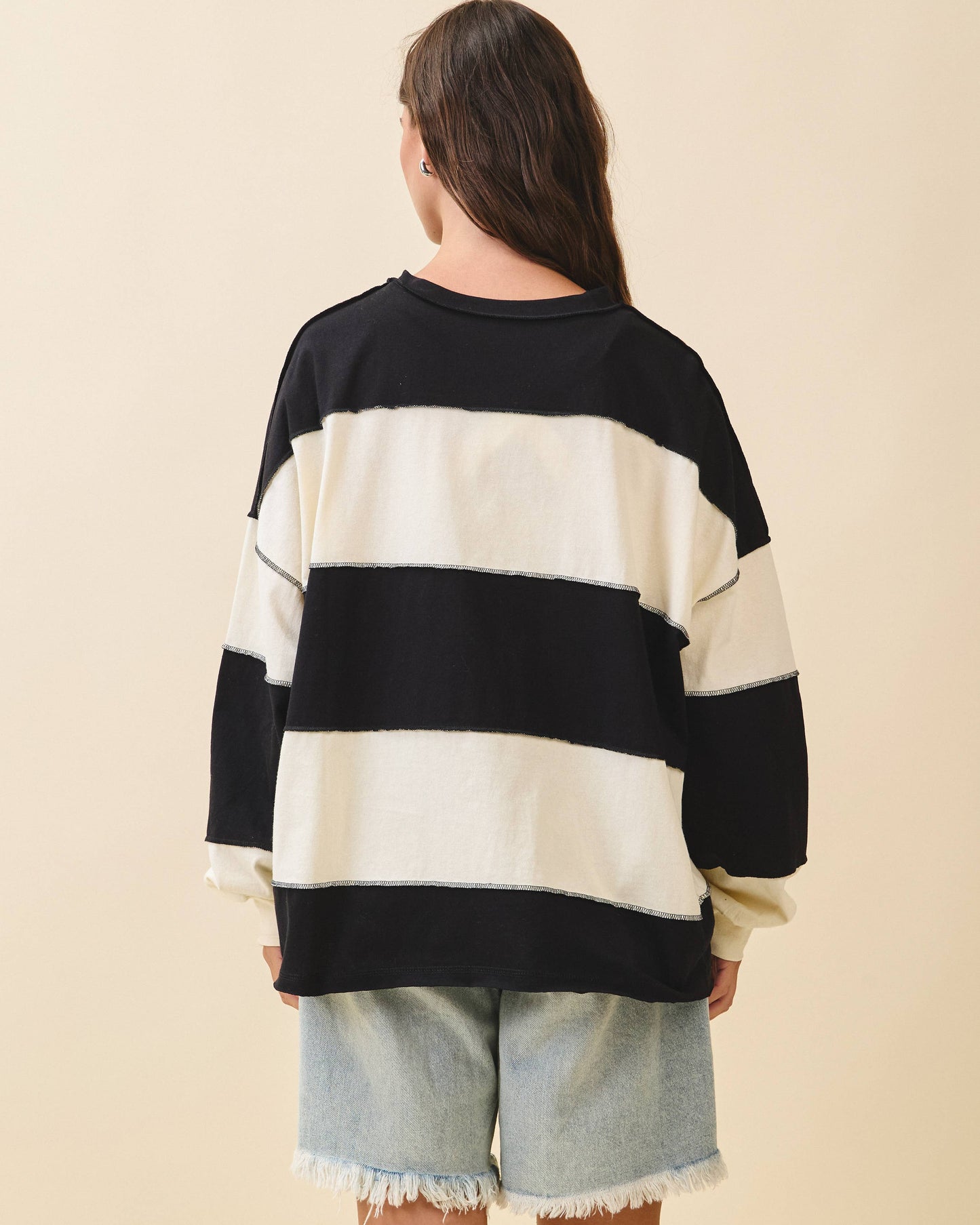 Contrast Panel Long Sleeve Slouchy Top