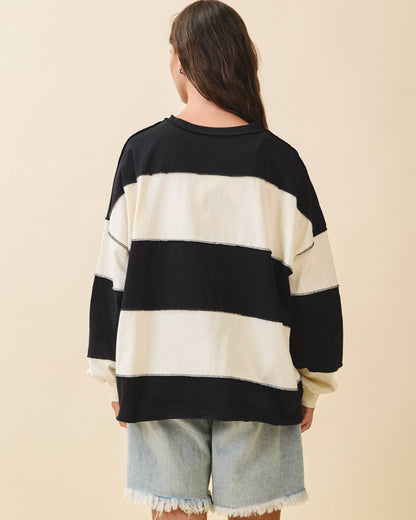 Contrast Panel Long Sleeve Slouchy Top