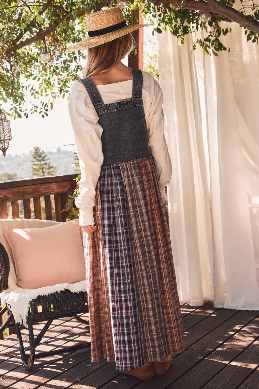 Denim Yoke Patchwork Pinafore Dress