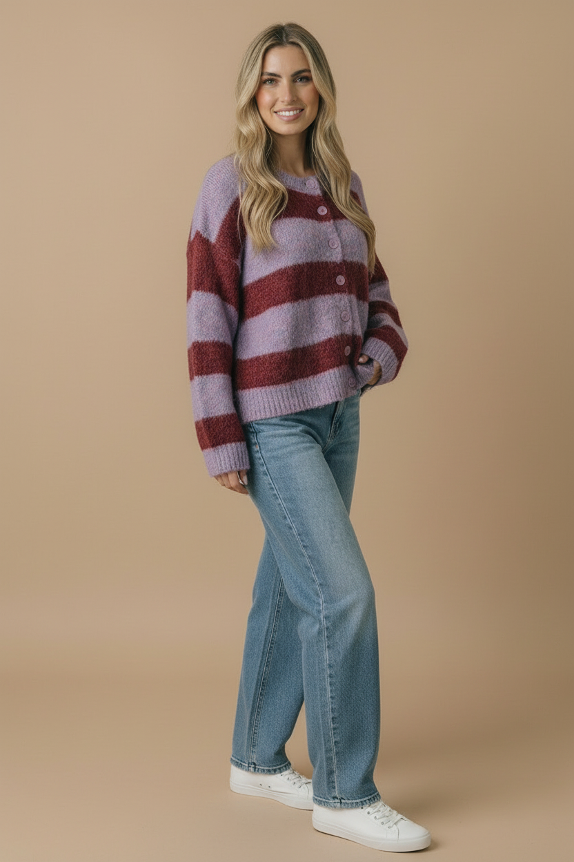 Round Neck Fluffy Button Down Cardigan