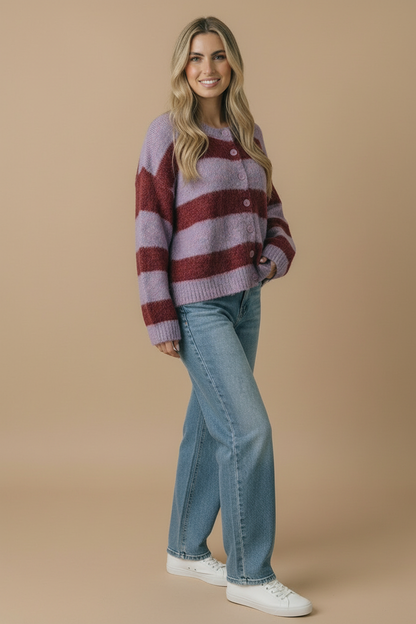 Round Neck Fluffy Button Down Cardigan