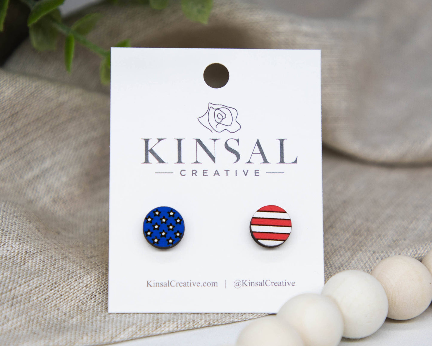 Stars And Stripes Wood Stud Earrings