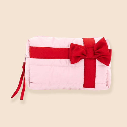 Christmas Gift Bow Quilted Cosmetic Bag