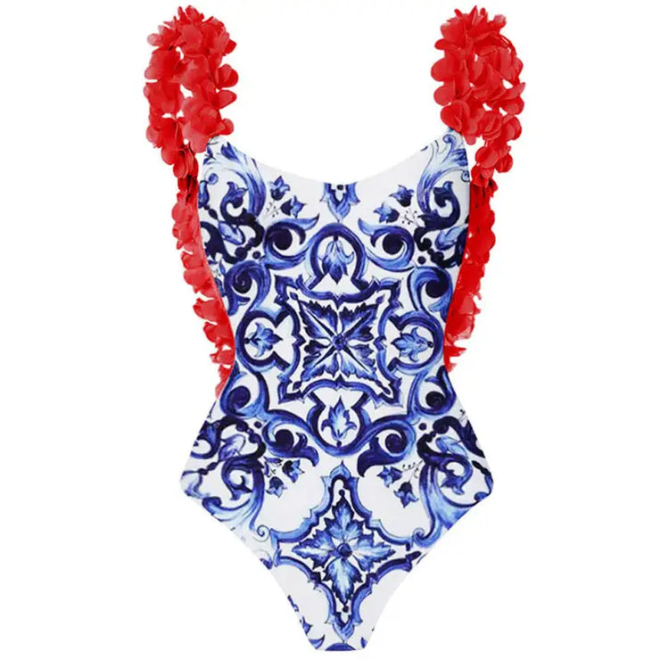 Blue Mosaic 3D Flower Swimsuit