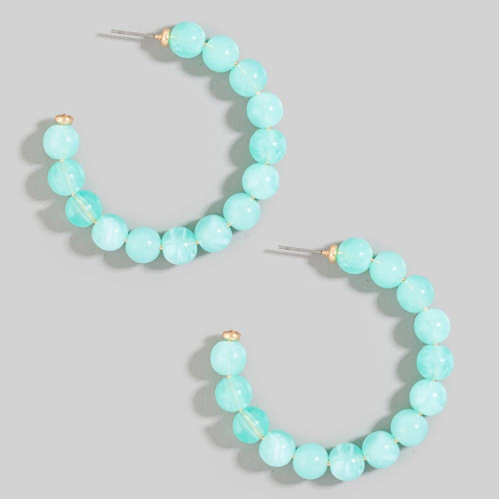 Marble Resin Ball Beaded Hoop Earrings